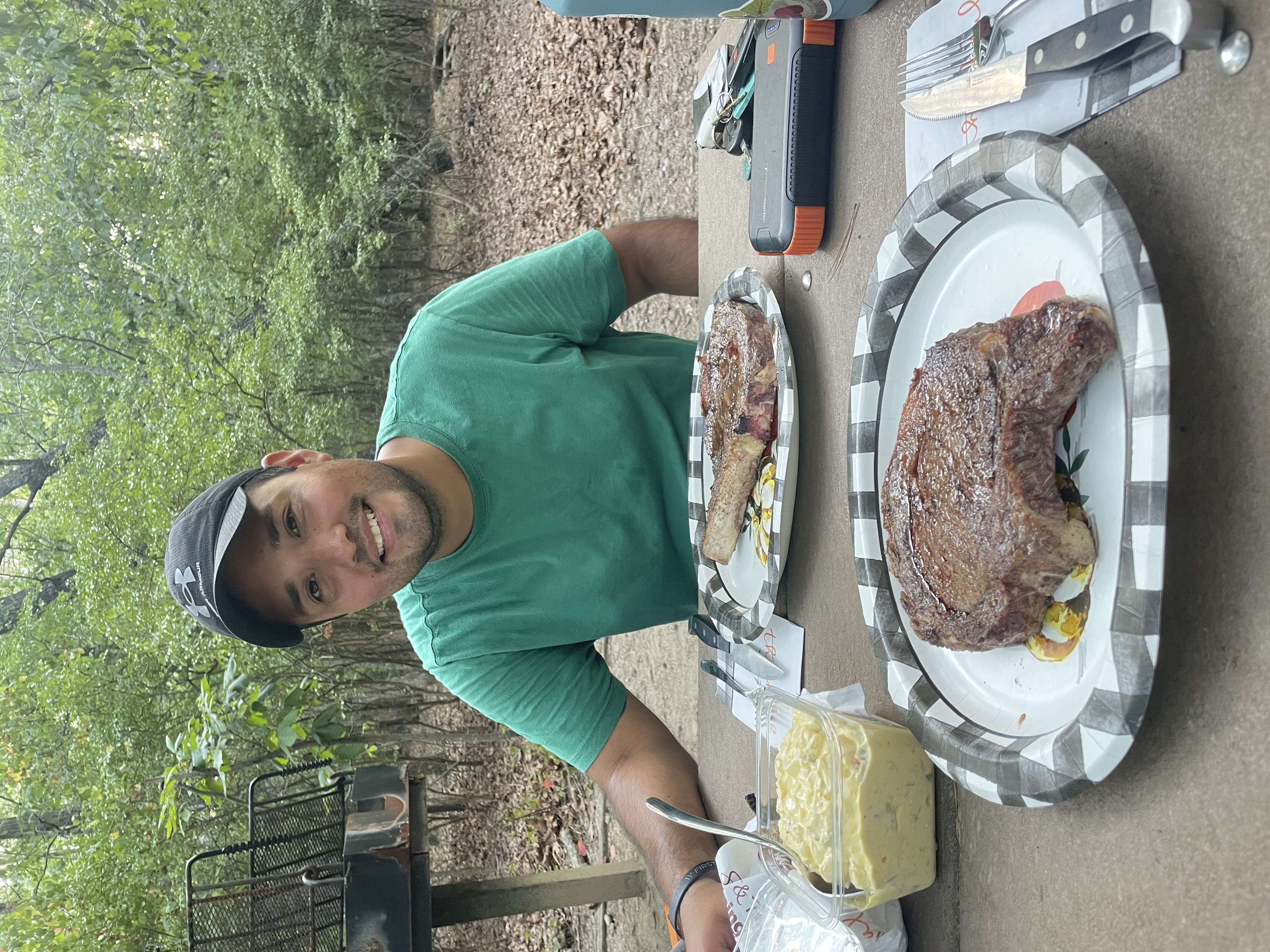 Grilled Ribeye with Mashed Potatoes and Lettuce Tomato Salad
